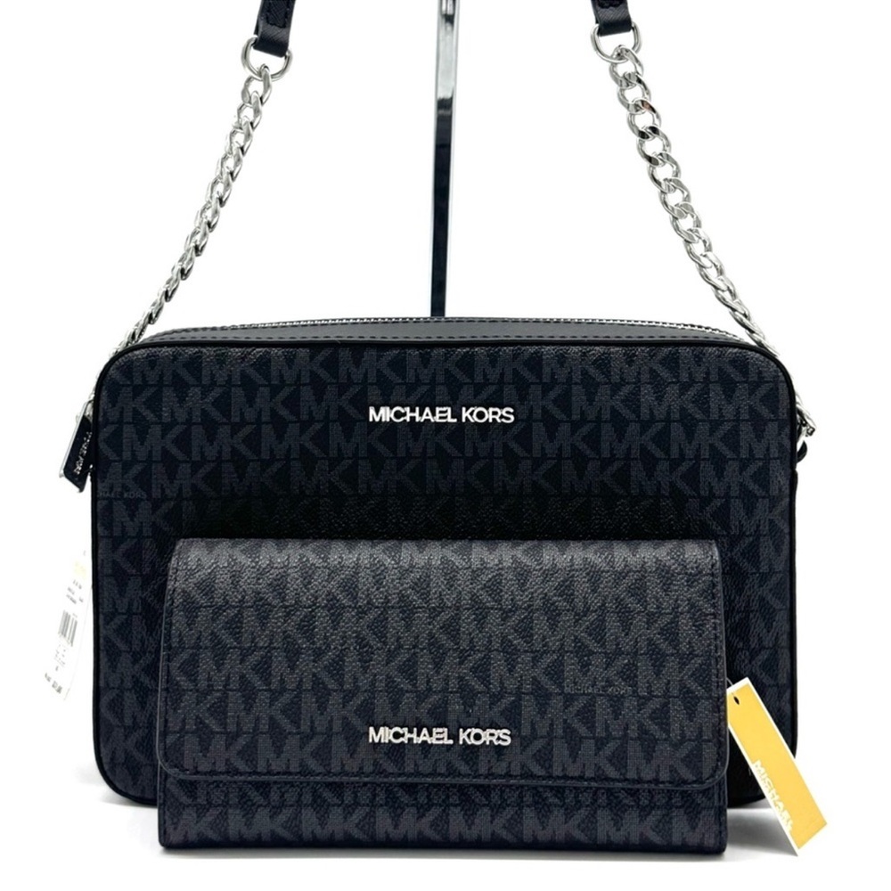Michael Kors Large Jet Set Travel Logo Crossbody Bag & Matching Trifold Wallet - Picture 2 of 13